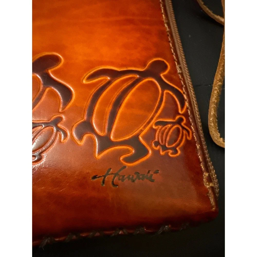 Island Leather Collection Hawaii Honu Passport Pouch, Genuine Leather Crossbody